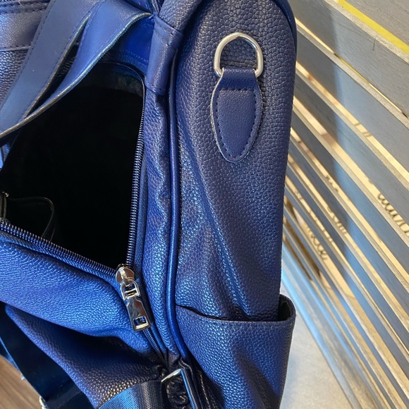 Navy Faux Leather Backpack Bag - Picture 2 of 7